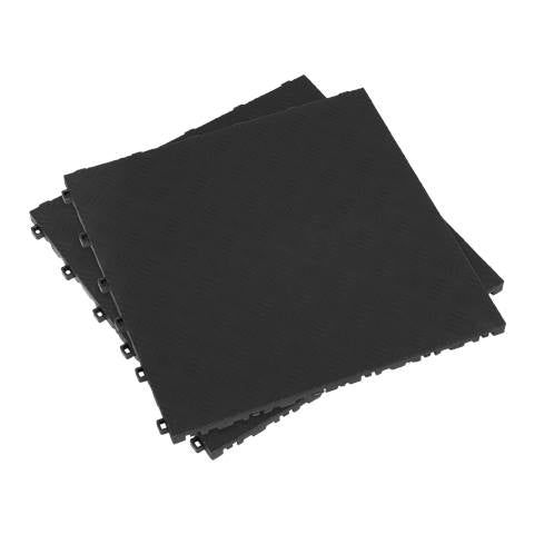 Polypropylene Floor Tile 400 x 400mm, Black Treadplate - Pack of 9