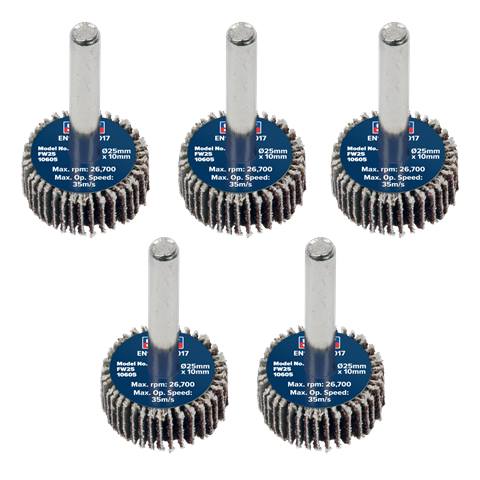 25 x 10mm Abrasive Flap Wheel with 6mm Shaft 60Grit - Pack of 5