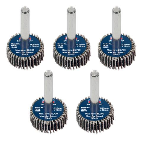 25 x 10mm Abrasive Flap Wheel with 6mm Shaft Assorted Grit - Pack of 5