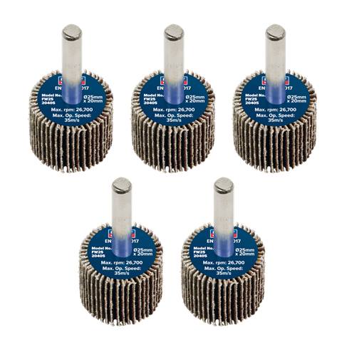 25 x 20mm Abrasive Flap Wheel with 6mm Shaft 40Grit - Pack of 5