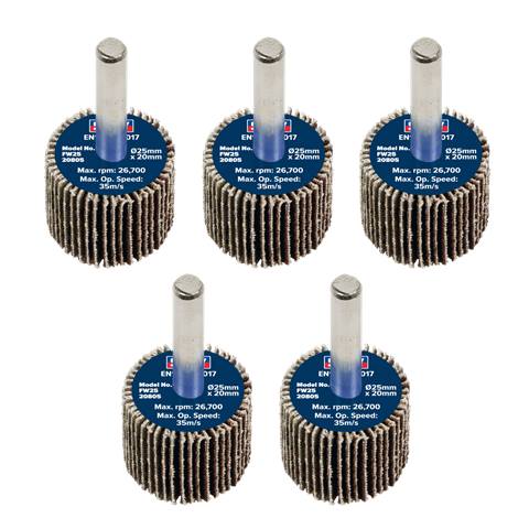 25 x 20mm Abrasive Flap Wheel with 6mm Shaft 80Grit - Pack of 5