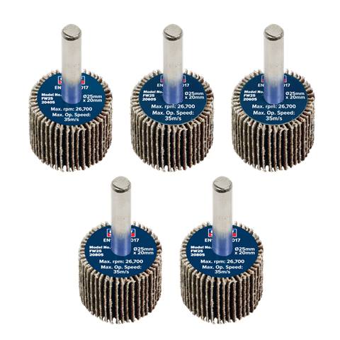 25 x 20mm Abrasive Flap Wheel with 6mm Shaft Assorted Grit - Pack of 5
