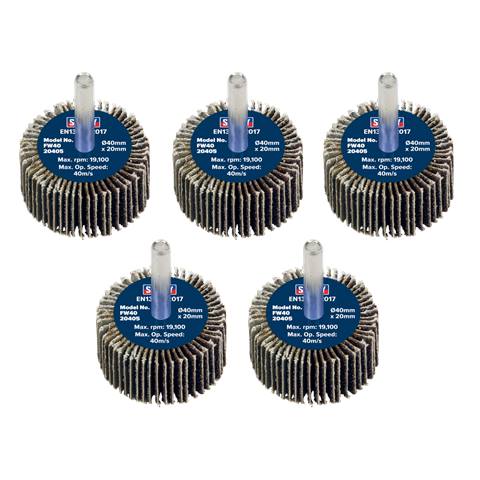 40 x 20mm Abrasive Flap Wheel with 6mm Shaft 40Grit - Pack of 5