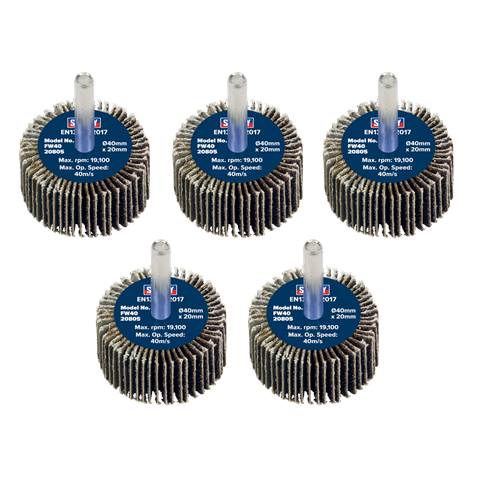 40 x 20mm Abrasive Flap Wheel with 6mm Shaft 80Grit - Pack of 5
