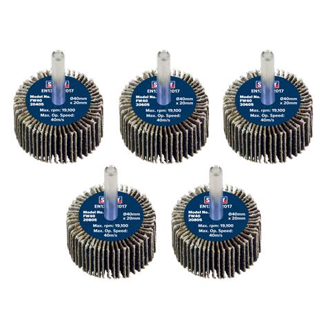 40 x 20mm Abrasive Flap Wheel with 6mm Shaft Assorted Grit - Pack of 5