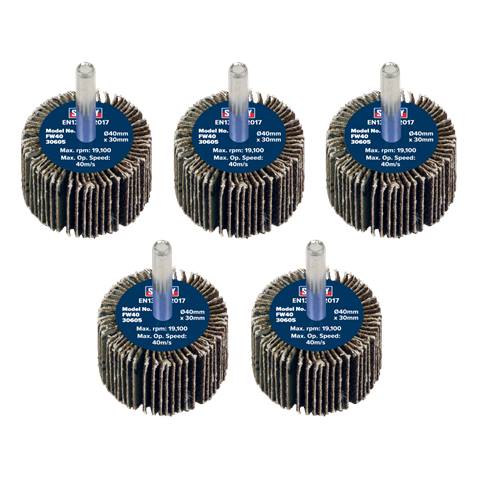 40 x 30mm Abrasive Flap Wheel with 6mm Shaft 60Grit - Pack of 5