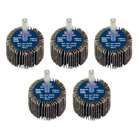 40 x 30mm Abrasive Flap Wheel with 6mm Shaft Assorted Grit - Pack of 5