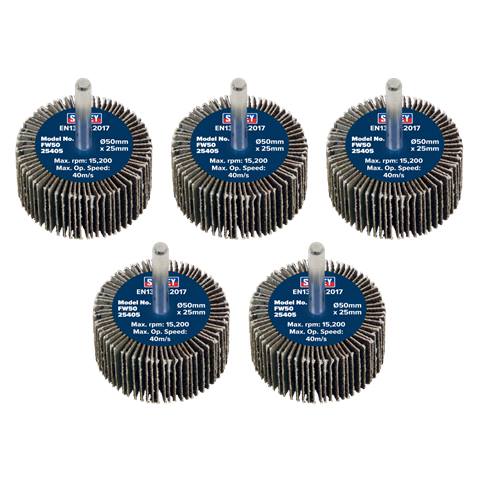 50 x 25mm Abrasive Flap Wheel with 6mm Shaft 40Grit - Pack of 5