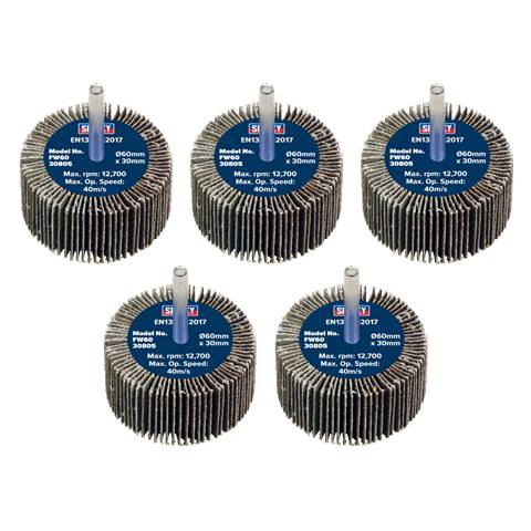 60 x 30mm Abrasive Flap Wheel with 6mm Shaft 80Grit - Pack of 5