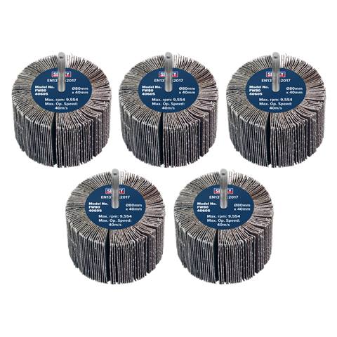 80 x 40mm Abrasive Flap Wheel with 6mm Shaft 60Grit - Pack of 5