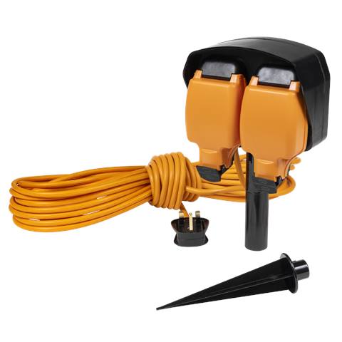 15m Weatherproof Extension Lead & Ground Spike 2 x 230V