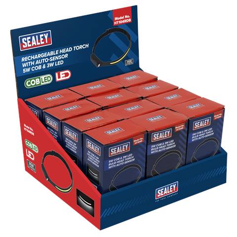 Rechargeable Head Torch with Auto-Sensor 5W COB & 3W LED - Display Box of 12