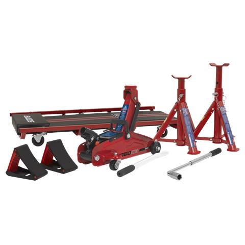 Lifting Kit (Inc Jack, Axle Stands, Creeper, Chocks & Wrench) 2 Tonne 5pc