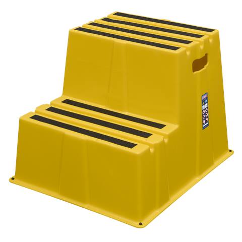 Heavy-Duty 2-Step Safety Steps with Anti-Slip Treads 150kg Capacity, Yellow - EN 14183