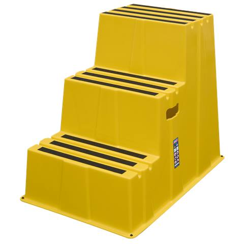 Heavy-Duty 3-Step Safety Steps with Anti-Slip Treads 150kg Capacity, Yellow - EN 14183
