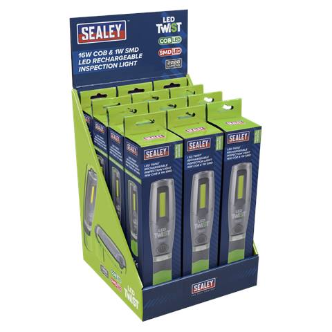 LED Twist® Rechargeable Inspection Light 16W COB & 1W SMD LED, Green - Display Box of 12