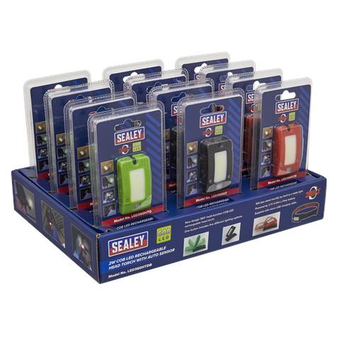 Rechargeable Head Torch with Auto-Sensor 2W COB LED - Display Box of 12