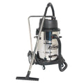 Industrial Vacuum Cleaner Wet & Dry Stainless Steel Drum with Swivel Emptying 77L 2400W