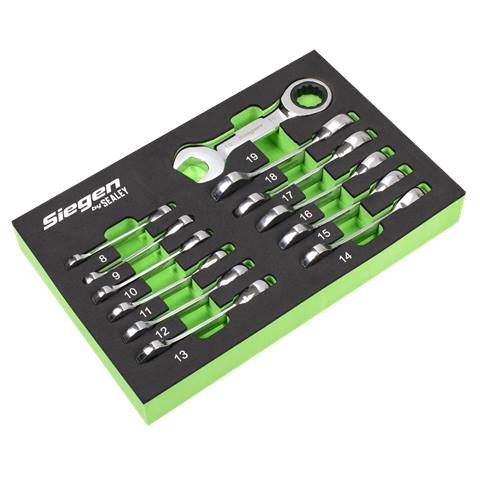 Siegen Stubby Combination Ratchet Spanner Set in EVA Foam Tray 12pc