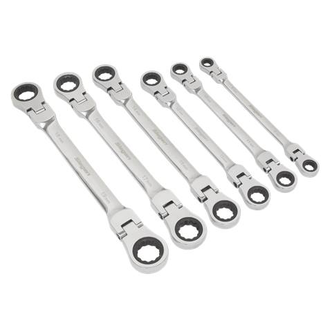 Siegen Flexi-Head Double End Ratchet Ring Spanner Set 6pc
