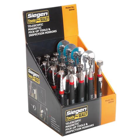 Siegen Telescopic Magnetic Pick-Up Tools & Inspection Mirrors - Display Box of 20