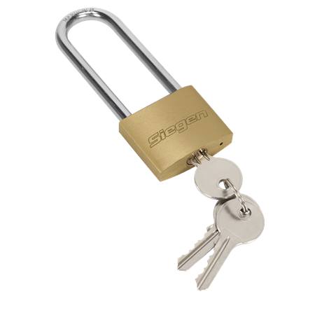 Siegen Brass Body Padlock with Brass Cylinder Long Shackle 40mm