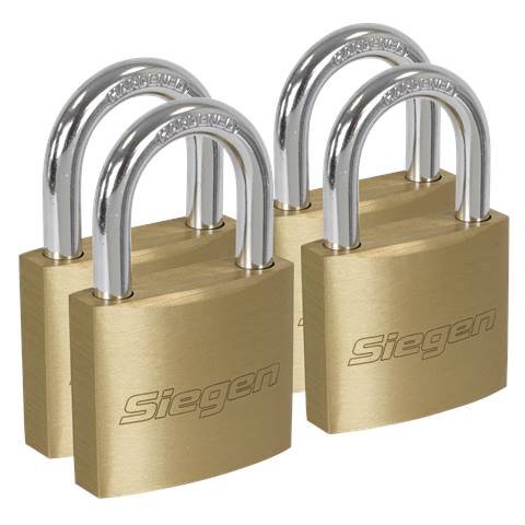 Siegen Brass Body Padlock with Brass Cylinder Keyed Alike - Pack of 4