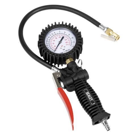 Tyre Inflator with Pressure Gauge and Clip-On Connector