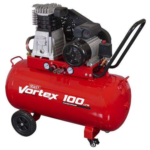 100L Belt Drive Air Compressor with Cast Cylinders & Wheels 3.5hp