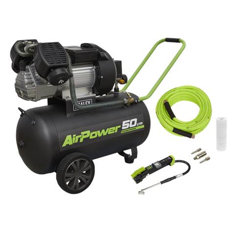 50L V-Twin Direct Drive Air Compressor 3hp with Air Accessory Kit