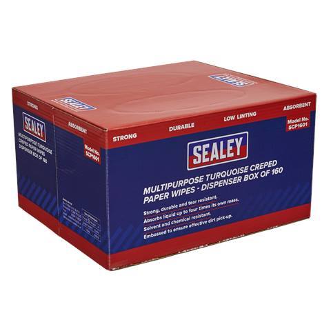 Multipurpose Creped Turquoise Paper Wipes 69gsm - Dispenser Box of 160 Sheets