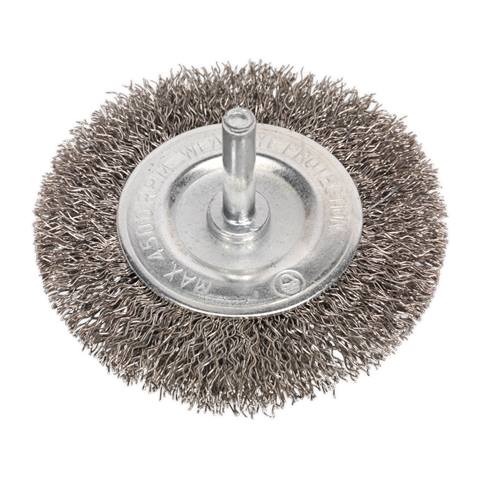 75mm Crimped Flat Wire Brush with 6mm Shaft