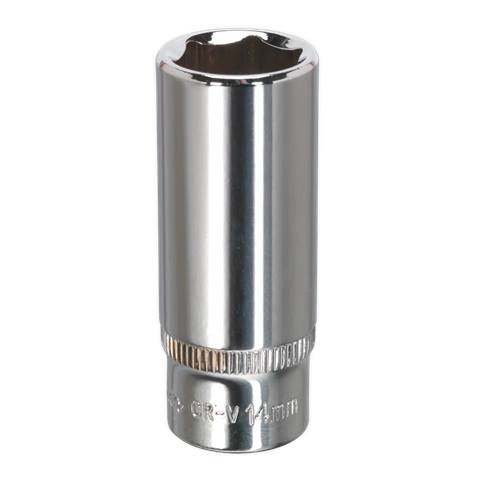 Premier Fully Polished Deep Socket 1/4"Sq Drive 14mm