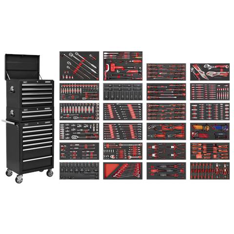 Superline PRO® Tool Chest Combination 14 Drawer with 447pc Tool Kit - Black