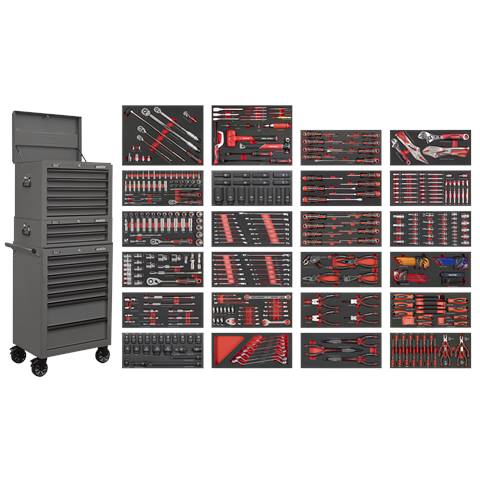 Superline PRO® Tool Chest Combination 14 Drawer with 447pc Tool Kit - Grey
