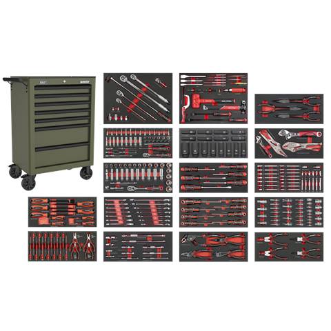 Superline PRO® Rollcab 7 Drawer with 305pc Tool Kit - Khaki