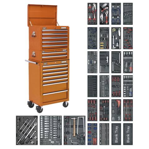 Superline PRO® Tool Chest Combination 14 Drawer with 1179pc Tool Kit - Orange