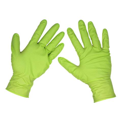 Diamond Grip Extra-Thick Nitrile Powder-Free Gloves, Hi-Vis Green, Large - Pack of 50