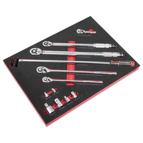 Premier Ratchet, Torque Wrench, Breaker Bar & Socket Adaptor Set with Tool Tray 3/8"Sq & 1/2"Sq Drive 12pc