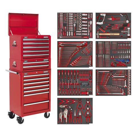 Superline PRO® Tool Chest Combination 14 Drawer with 446pc Tool Kit - Red