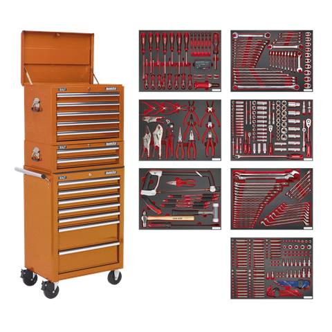 Superline PRO® Tool Chest Combination 14 Drawer with 446pc Tool Kit - Orange