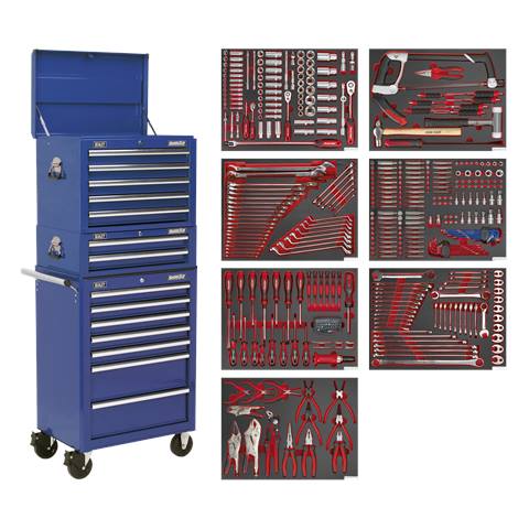 Superline PRO® Tool Chest Combination 14 Drawer with 446pc Tool Kit - Blue