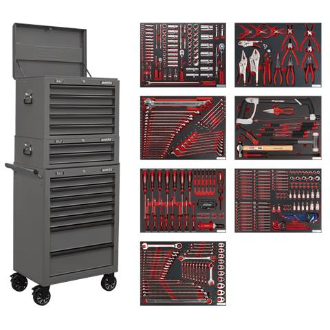 Superline PRO® Tool Chest Combination 14 Drawer with 446pc Tool Kit - Grey