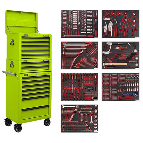 Superline PRO® Tool Chest Combination 14 Drawer with 446pc Tool Kit - Green