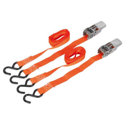 Ratchet Straps Polyester Webbing with S-Hooks 25mm x 4m 500kg Breaking Strength - Pair