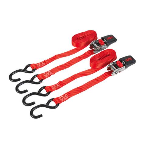 Ratchet Straps Polyester Webbing with S-Hooks 25mm x 4m 800kg Breaking Strength - Pair