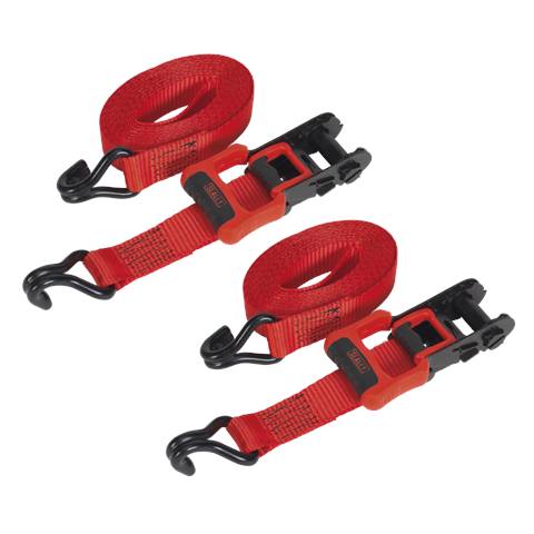 Ratchet Straps Polyester Webbing with J-Hooks 32mm x 4.9m 1200kg Breaking Strength - 2 Pairs