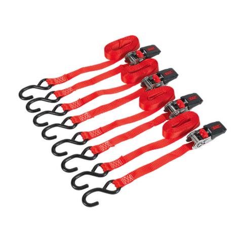 Ratchet Strap Polyester Webbing with S-Hooks 25mm x 4m 800kg Breaking Strength - 2 Pairs