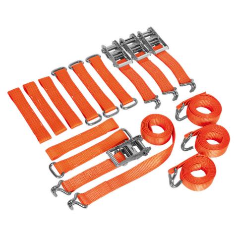 Alloy/Steel Wheel Car Transporter Ratchet Strap Kit 4pc 50mm x 3m 4500kg Breaking Strength