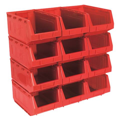 Plastic Storage Bin 210 x 355 x 165mm, Red - Pack of 12